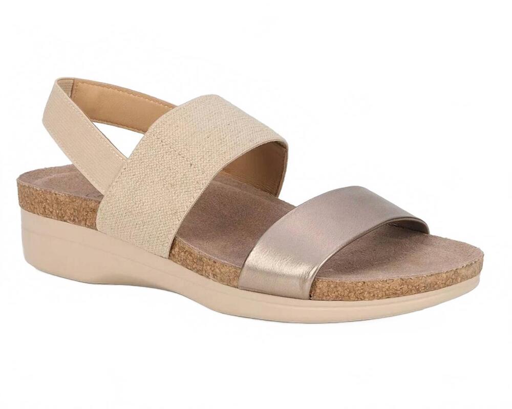 NEW DREW SHOES women's maeve sandals in natural/metallic combo